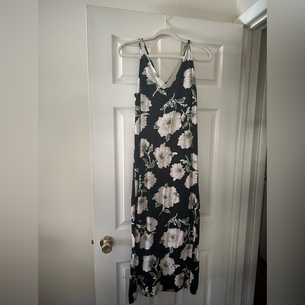 Aqua Black Maxi Dress with White Floral Design